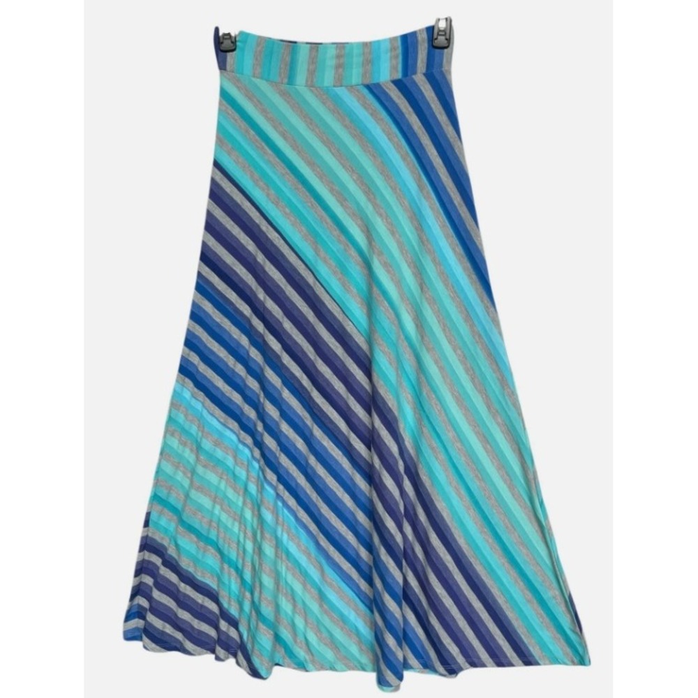 Roz & Ali Womens Blue Teal Striped Jersey Knit Maxi Skirt Size Medium RN 135306